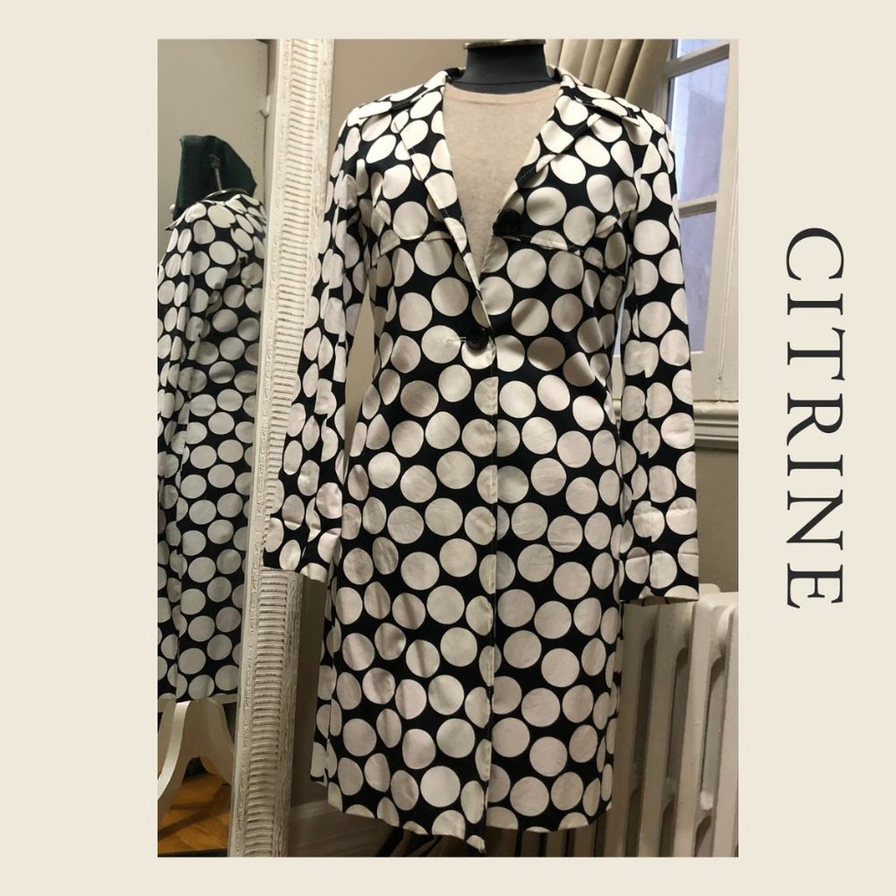 Designer Polka Dot Print Spring Trench Coat Jacket Small